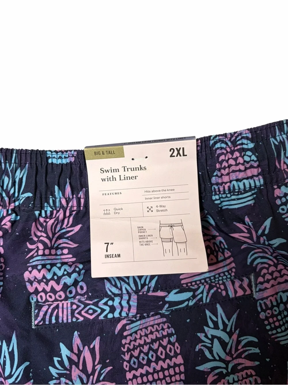Men's Blue & Purple Pineapple Print Swim Shorts Size 2XL